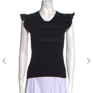 RED Valentino Black Textured Ruffle Top